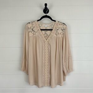 John Paul Richard Sz L Lace Embroidered Neutral top